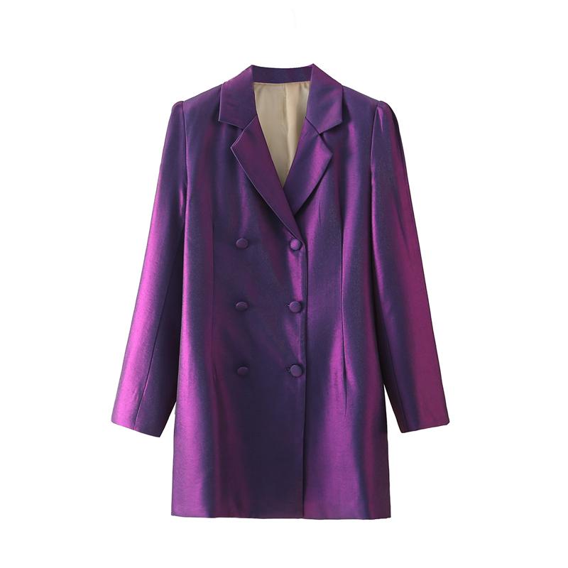 

Women' Suits & Blazers Spring And Autumn Casual Solid Color Double-breasted Jacket, Purple