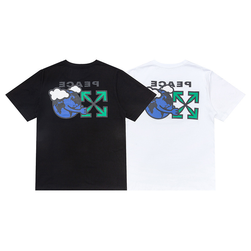 

Spring / Summer 2021 New Off Nstyle White Trendy Earth Palm Arrstyle Print Short Sleeve Crew Neck Cotton T-shirt, White;black
