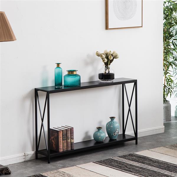 

Living Room Furniture Triamine Board Cross Iron Frame Porch Sofa Side Table Black Wood Grain