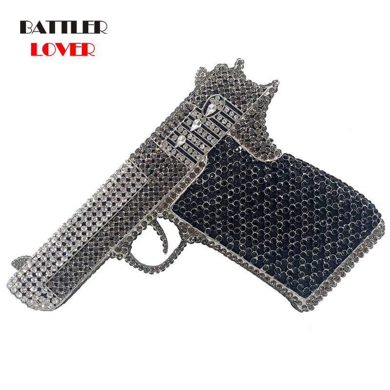 

Evening Bags Luxury Gun Bag For Women Diamond Party Purses Ladies Wedding Bridal Formal Clutch Male Banquet Pistol Shape Handbag, 100 pcs choose this
