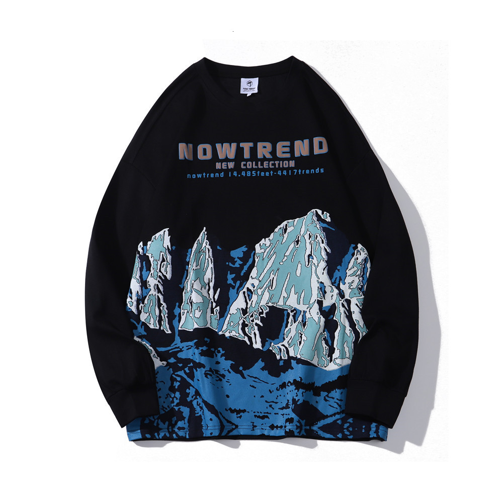 

Sweatshirts Wind glacier printed hoodless sweater mens high street fashion brand loose round neck long sleeve trend Pullover Hoodie, White