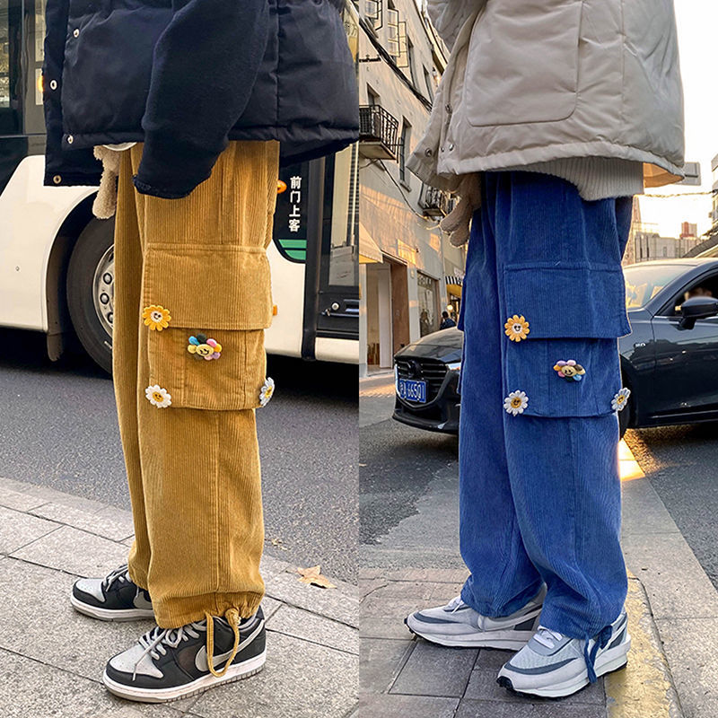 

2021 New Male Corduroy Breeches Casual Baggy Harem Loose Pants Streetwear Hip Hop Sweatpants High-quality M-2xl Wfxk, Blue plush.