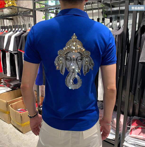 

2021 Summer New Men High-quality Mens Diamond Stone Breathable Short Sleeve Hot Drill Business Casual Polo Shirt Utq0, As picture shown