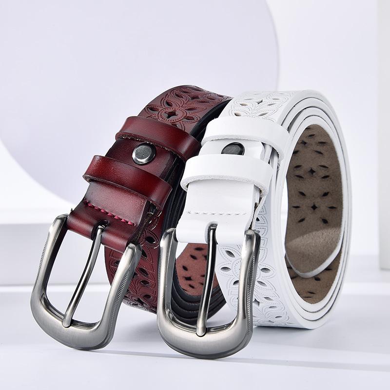 

Belts Women's Belt Brand Genuine Leather Designer Versatile Hollow Out Cowhide Fine Women Decorate Cowboy Waist, White