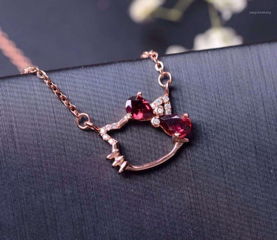 

Natural Red Garnet Stone Necklace Green Diopside Pendant S925 Silver Women Child Fashion Elegant Cat Jewelry Chains