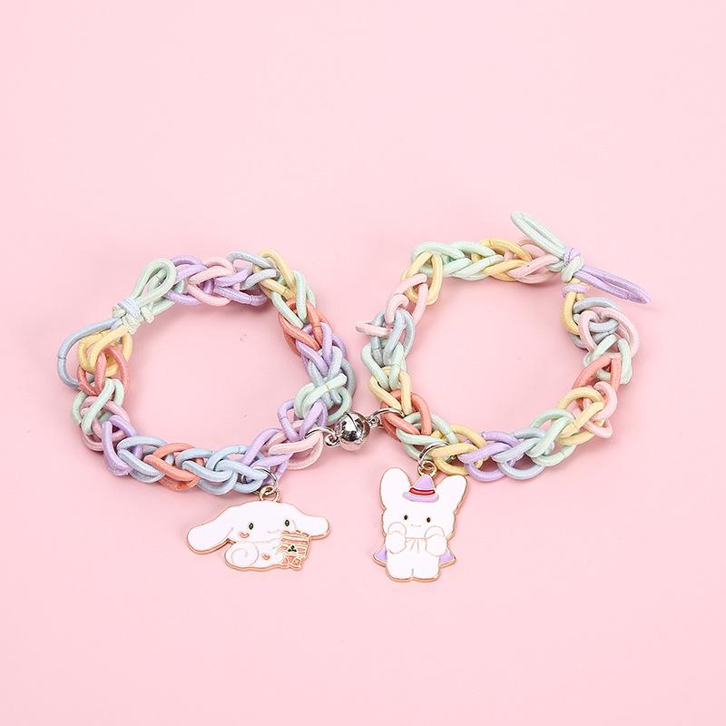 

Charm Bracelets 2021 DIY Couple Bracelet 2pcs/pair Elastic Rubber Band Matching BFF Friendship Braslet Cute Cartoon Doll Pendant Braclet