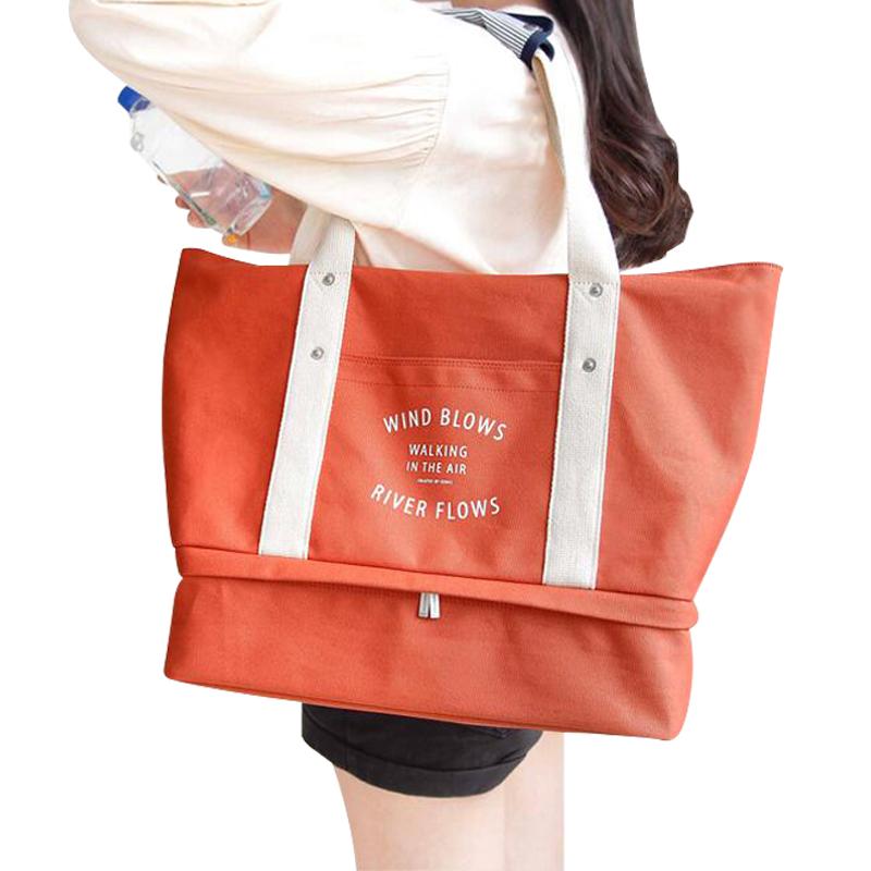 

Duffel Bags Large Capacity Double Layer Beach Hand Luggage Simple Tote Bag Duffle For Women Casual Female Weekend, Orange