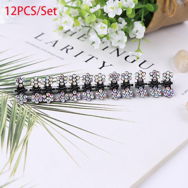 

Hair Accessories 12Pcs/pack Crystal Rhinestone Flower Claw Hairpins Ornaments Clips Hairgrip For Kids Girl, Slivery;white
