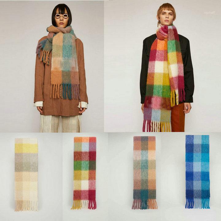 

Scarves Autumn And Winter Euro USA Colored Grid Imitation Cashmere Linen Scarf AC Same Color Plus Thick Warm Shawl Girl, Blue;gray