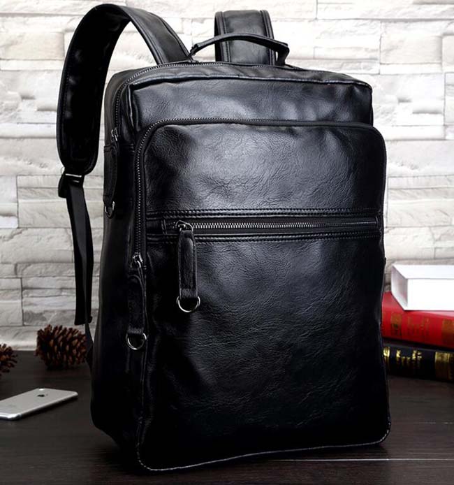 

Fashion Backpack Bags Men Desinger Casual PU Leather Bag Zipper Schoolbag Sports Outdoor Backpacks H822 Good-Quality, Black