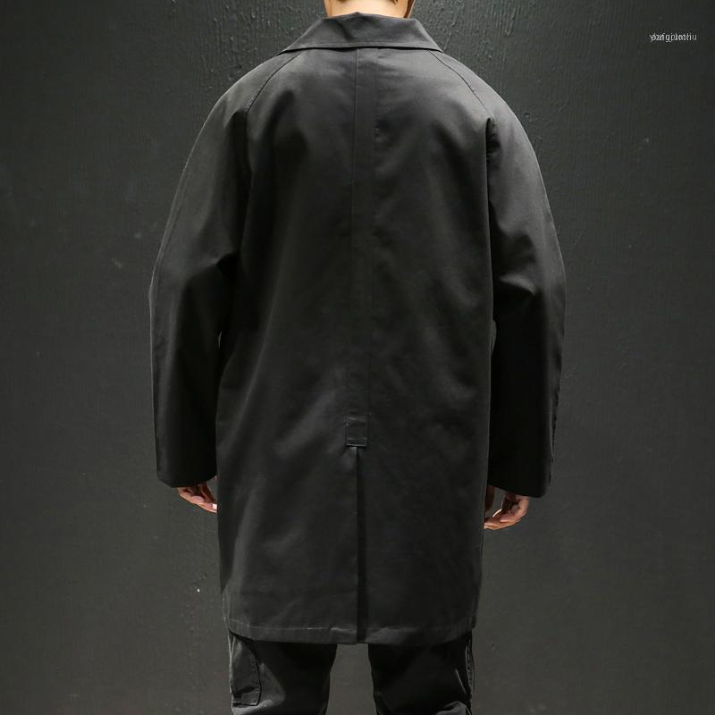 

Men's Trench Coats Autumn Mens Jacket Male Pockets Overcoat Casual Solid Long Cotton Coat Black Army Green Streetwear1