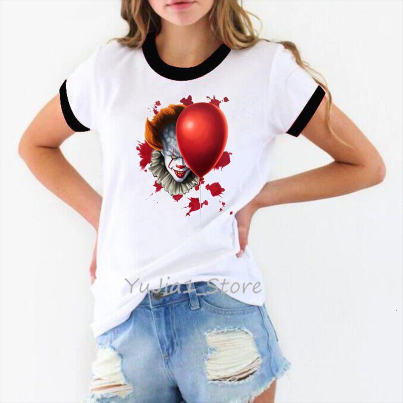 

horror it movie and women men stephen king clown pennywise print halloween femme loser lover basic, White;black