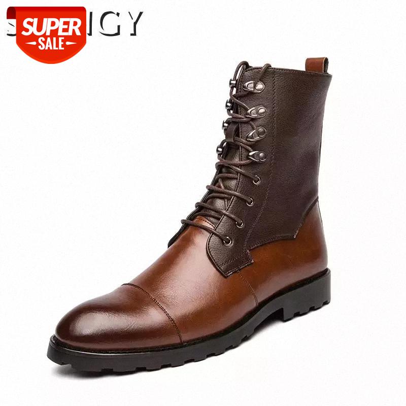 

2020 Men Boots Genuine Leather Autumn Vintage Biker Boots High Top Lace Up Casual Shoes Male Ankle Motorcycle Big Size #ji28