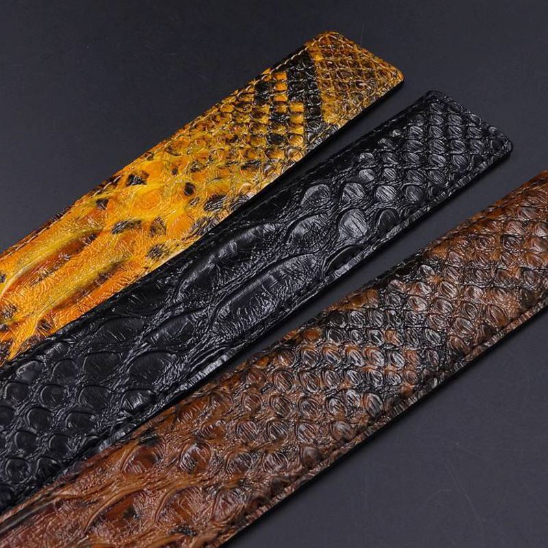 

Belt AccessoriesFashion trouser strip cowhide fashion men's headless 3.4cm accessories Python embossed leather body, Black