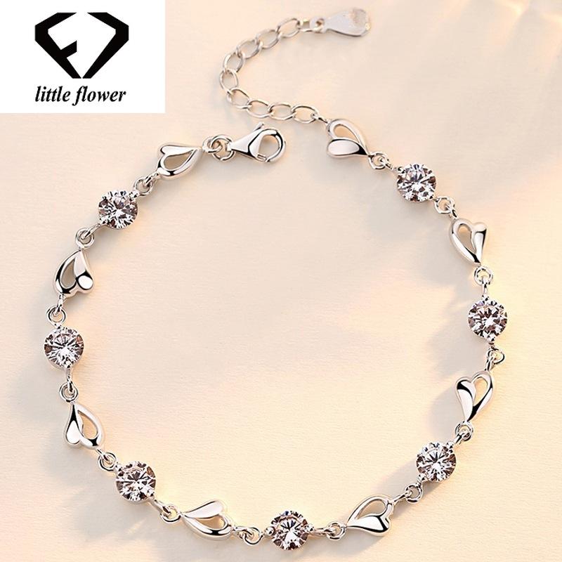 

Other Bracelets Heart Blue 925 Sterling Silver Color Bizuteria Bileklik Kehribar For Women Diamond Jade S925 Fine Jewelry, Golden;silver