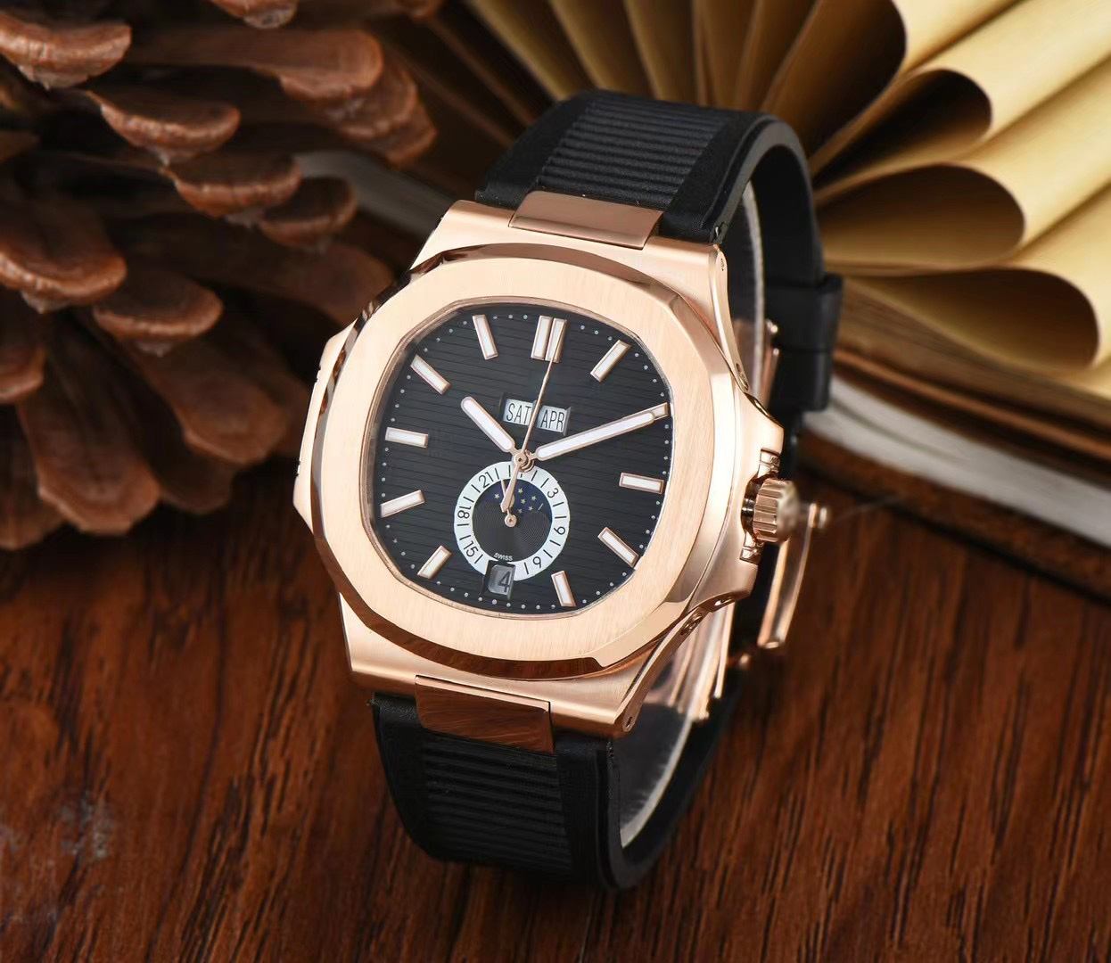 

wristwatches High quality stainless steel men's automatic mechanical movement of carve patterns or designs on woodwork luxury design athleticism integration 42 mm, Box