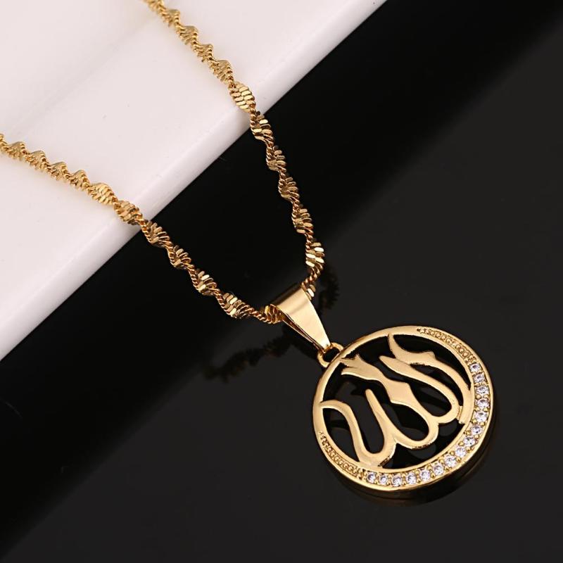 

Pendant Necklaces Fashion Gold Color Islam Muslim Necklace For Women Men Arab Religion Round Chain Jewelry