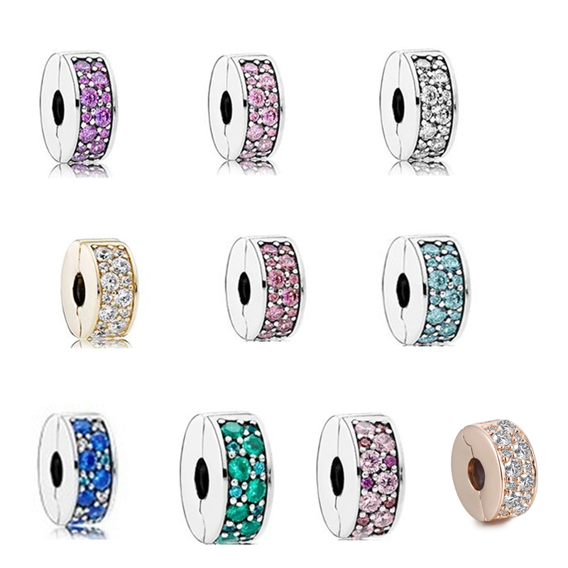 

Female Papular Jewelry Mosaic Shining Elegance Spacer Clip Beads Fits Charms Bracelets For Woman Sterling Silver Jewelry Q0531