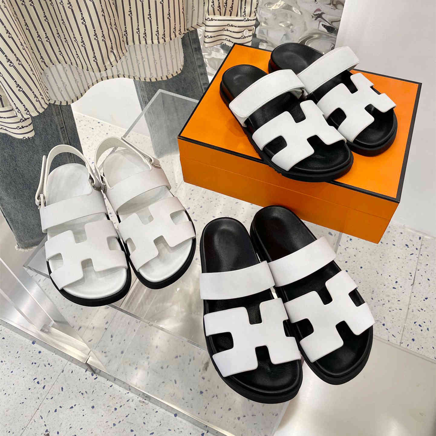 

Slippers Sandals Wear slippers outside in summer 2021 women's H family sandals leather thick bottomed beach zly zly, Black