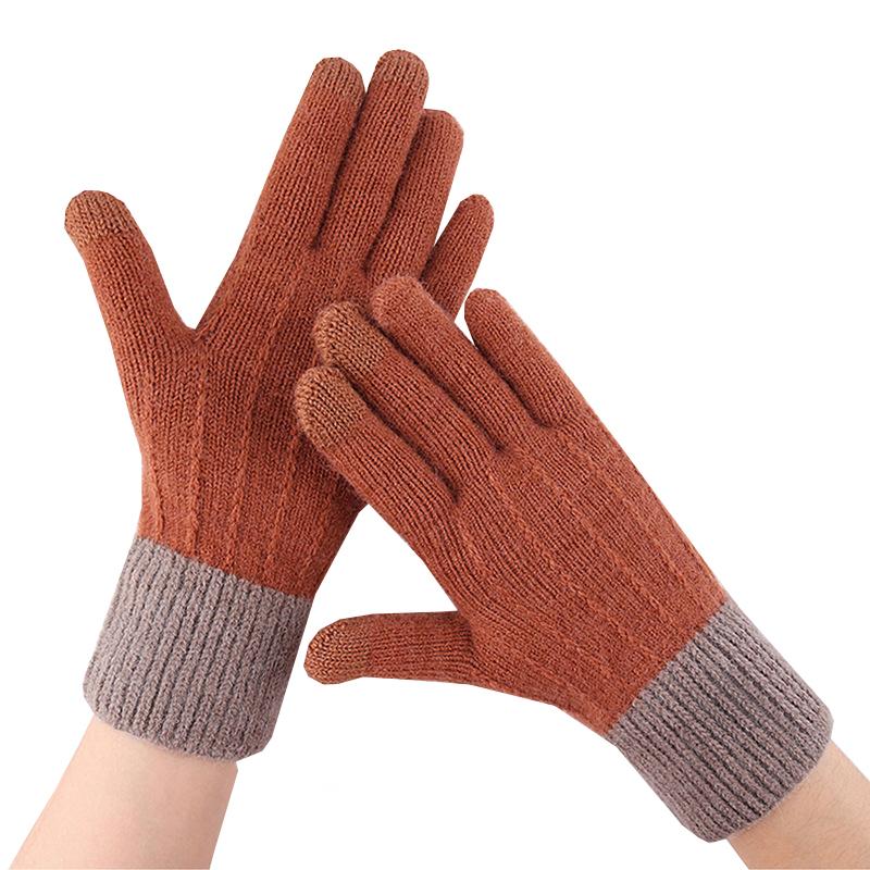

Hats, Scarves & Gloves Sets Winter Screen Thickened Knitted Jacquard Warm Solid Color Cold Touch Fleece Gloves.