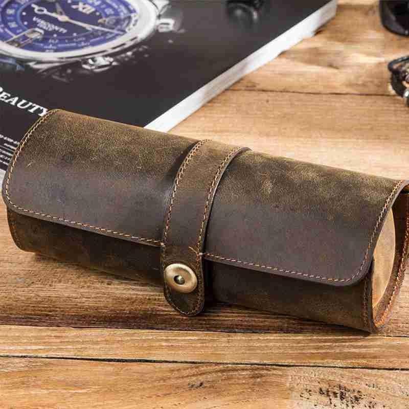 

Watch Boxes Cases 1pcs Round Box Roll Display Leather Travel Case Wrist Watches Storage Pouch