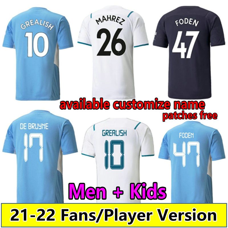 

21 22 fans player version soccer jersey GREALISH STERLING FERRAN DE BRUYNE FODEN G.JESUS RODRIGO MAHREZ 2021 2022 football shirts men + kids kit sets uniform, Fans 21-22 away +epl