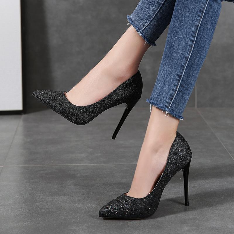 

Dress Shoes 2021Autumn Simple Elegant High Heels Stiletto Womens Pointed Black Etiquette Professional Single Wedding