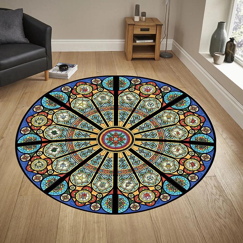 

Carpets Persian Family Area Rug Retro Style Mandala Carpet Round Bedroom Floor Mats Vintage Bohemia Yoga Mat, 07