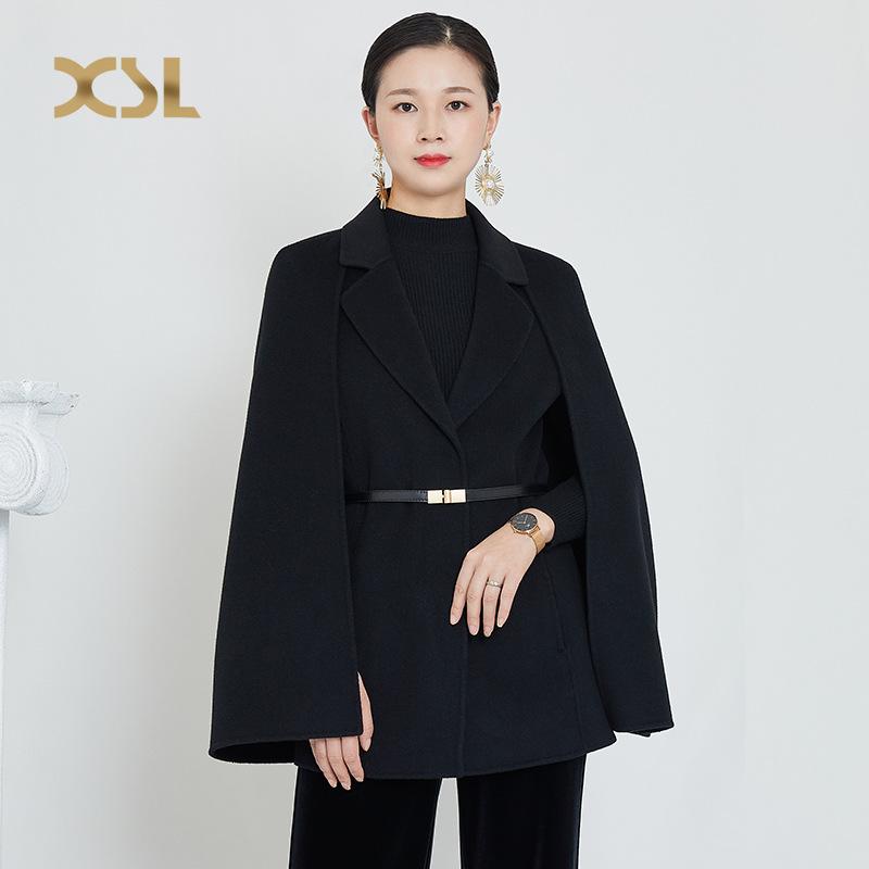 

Women's Wool & Blends The Big Yards Han Edition Loose Cloak Cloth Coat Show Thin Shawl Woolen Short, Black
