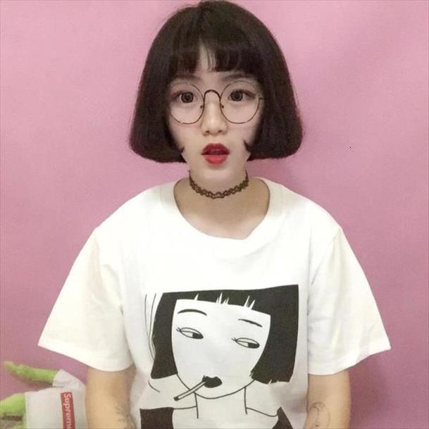 

smoking girl printing men mens t shirt short sleeve tee fashion tumblr grunge tshirts funny graphic aesthetic clothes, White;black