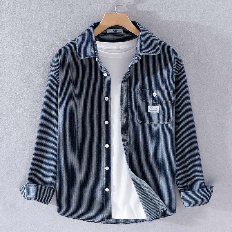 

2021 100% Striped Cotton Designer Fashions Casual for Comfortable Tarnish Shirts Trend Men's Shirt 6tks, Blue