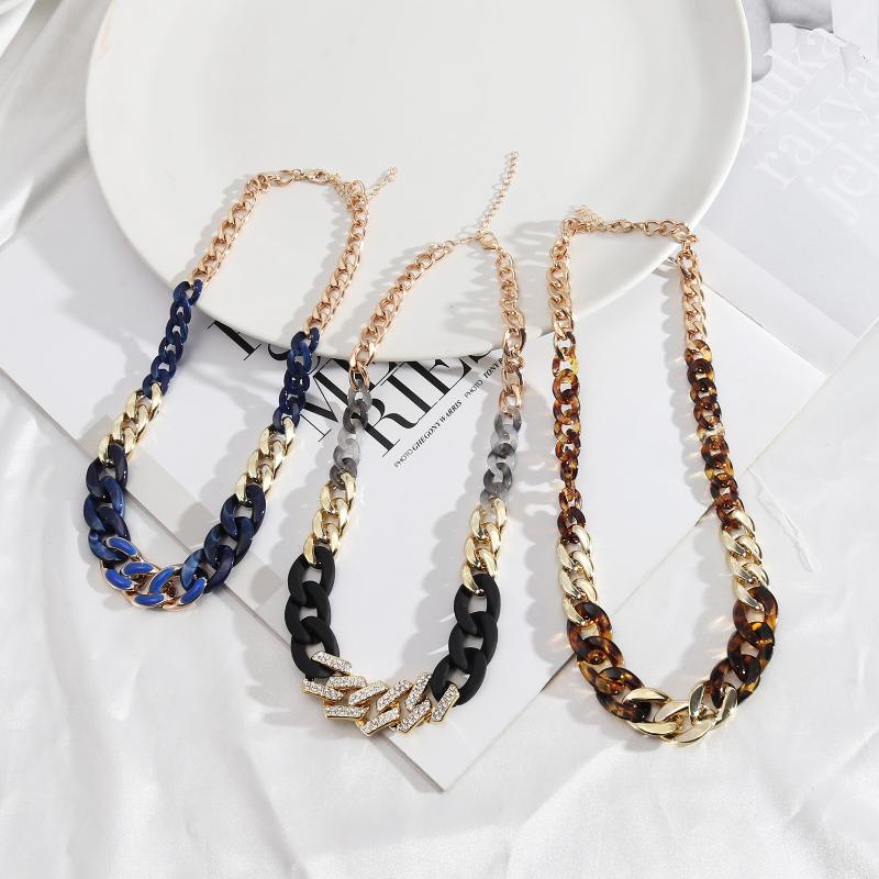 

Chains Korean Boho Resin Acrylic Metal Link Chain Sweet Candy Color Necklace Fashion Brand Women Jewelry Party Dating Gift