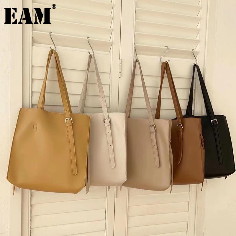 

[EAM] Women New Tote Bag Large Capacity Soft PU Leather Personality All-match Crossbody Shoulder Bag Fashion Tide 2021 18A1476, Black