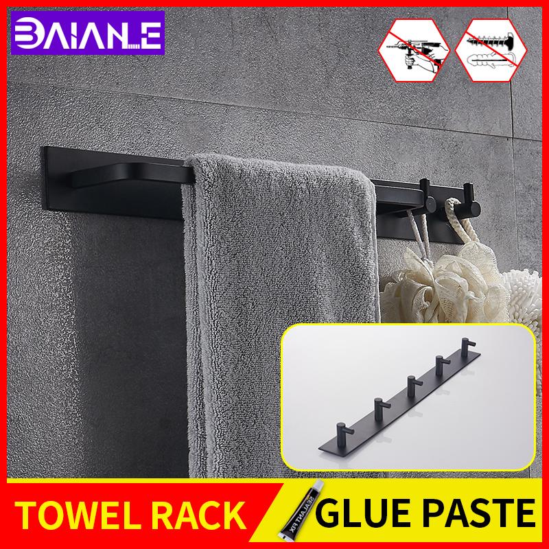 

bathroom towel bars with hook black wall mounted screw free installation Bedroom living room shelf organizer row hook