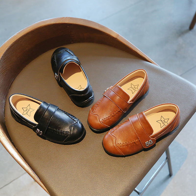 

Children Shoes Peas Boys PU British Wind leather Child loafers Soft bottom White toddler Casual shoes Kids Shoes 21-30, Black