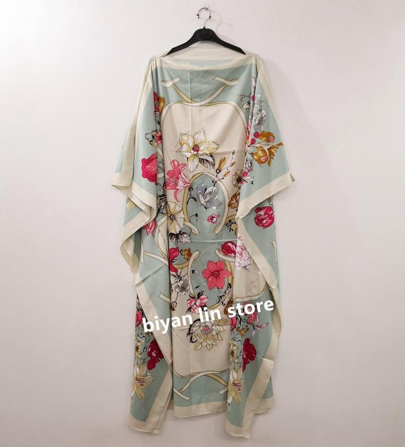 

Ethnic Clothing Kuwait Exclusive Real Silk Dress Length:130cm Bust:130cm 2021 Fashion Print Dashiki Women Long Dress/gown Kaftan