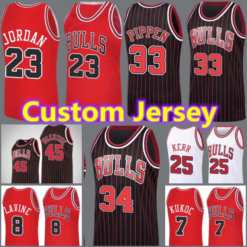 

Chicago Bull Jersey Custom Michael 23 MJ Retro Scottie Pippen Dennis Rodman ZachCoby LaVine White Wendell Basketball Carter Jr, Black;red