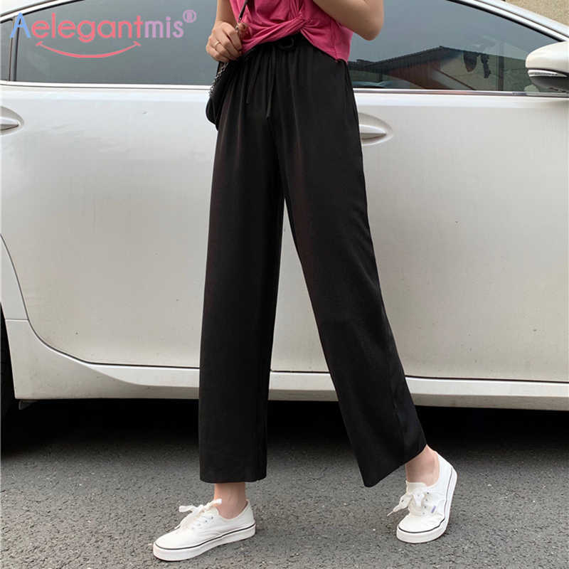 

Aelegantmis 6 Colors Loose Comfortable Women Long Pants Elastic Waist Female Solid Color Wide Leg Elegant Student Trousers 210607, Red