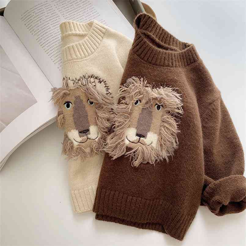 

Children Sweater Lion Boys Sweaters Autumn Teenager Cardigan For Boys Clothes Cotton Toddler Baby Sweater Pullover Knitwear 210902, Only sweater