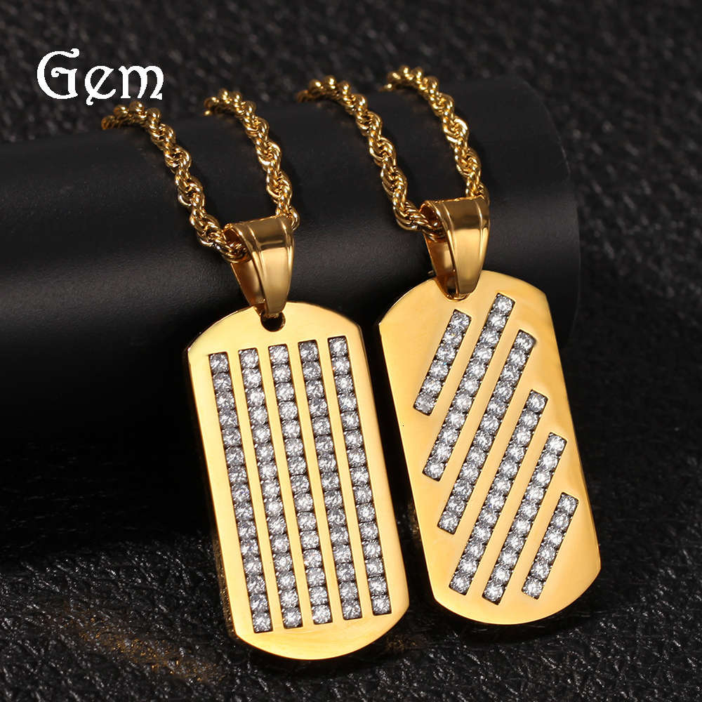 

Men's hip hop stainless steel diamond inlaid military brand pendant, vacuum color preserving electroplating full Diamond Men's jewelry,