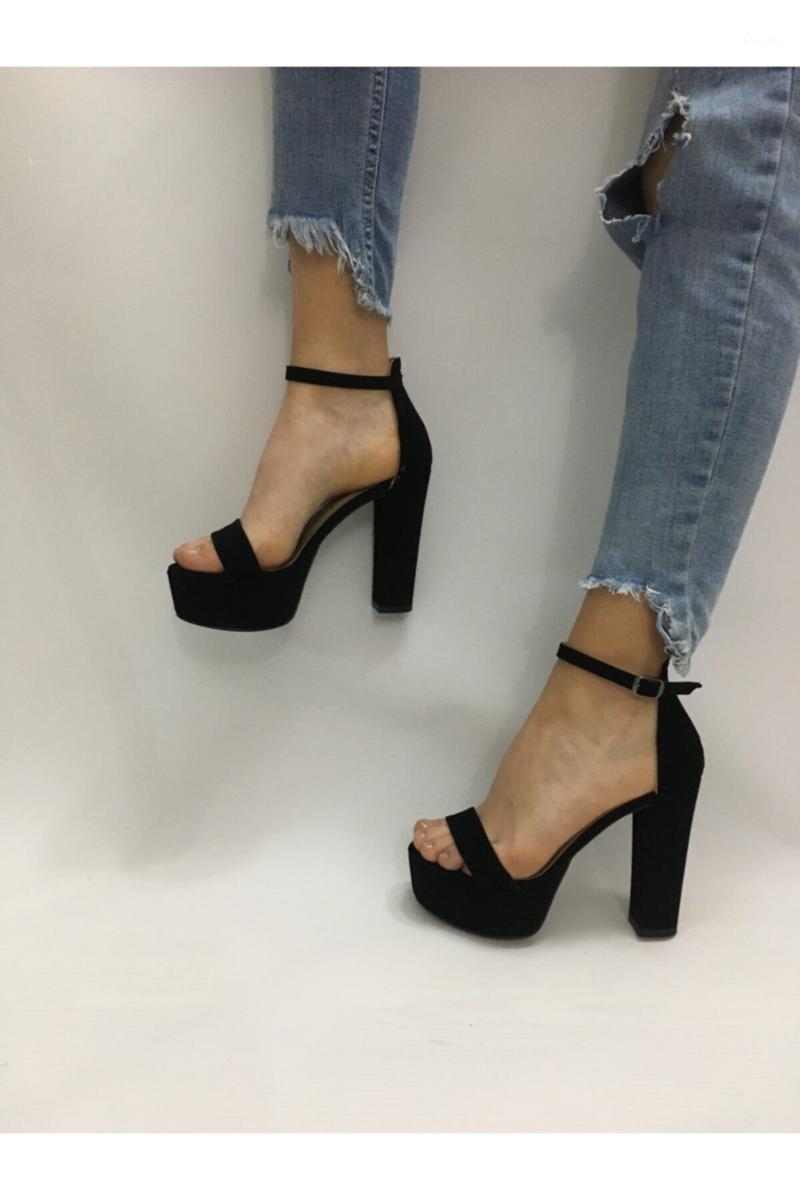 

Women's Black Single Band Platform Heels Shoes Dress, As pic