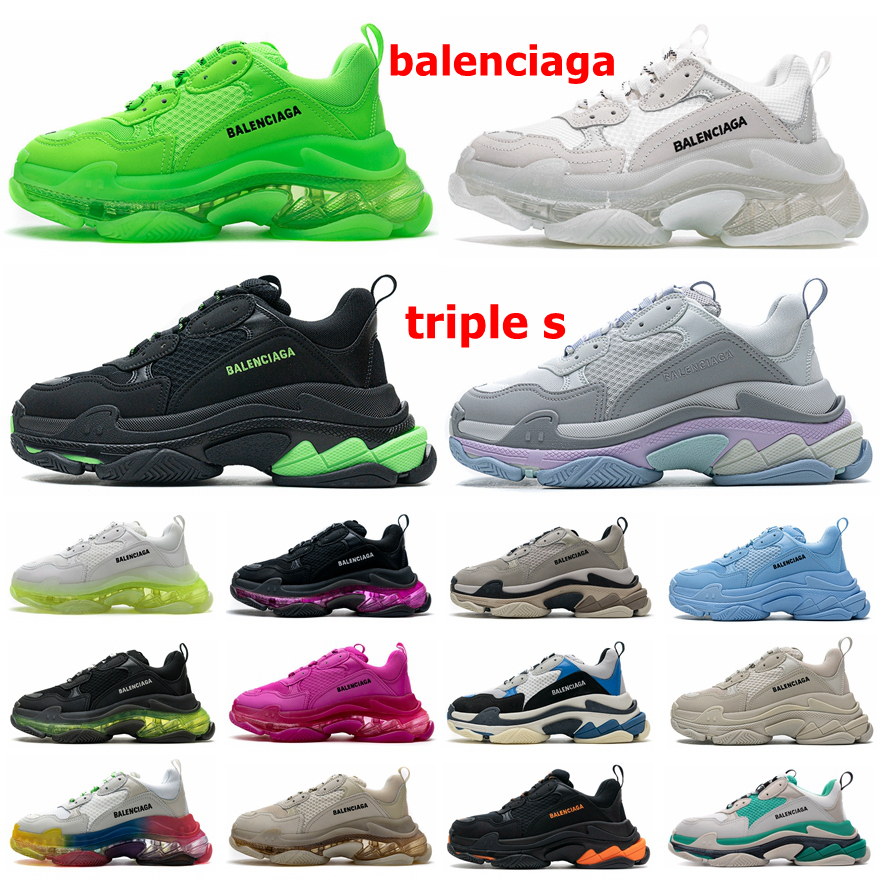 

Paris 17FW Balenciaga Triple S Clear Sole Mens Women Casual Shoes Fashion Crystal Bottom White Black Pink Green Beige Sports Outdoor Old Dad Shoe, 38