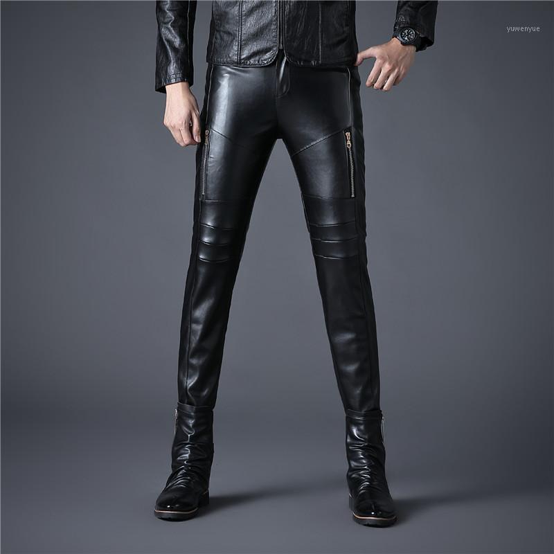 

Men's Pants Autumn And Winter Motorcycle Mens Leather PU Black Casual Trousers Korean Collection, Pk05