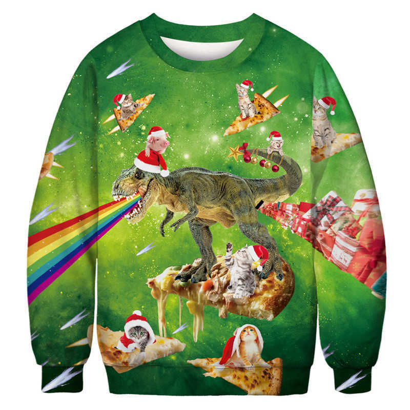 

Ugly Christmas Sweater 3D Funny Christmas Cat Piggy Dinosaur Pizza Print Xmas Sweaters Jumpers Tops Pullover Holiday Sweatshirt Y0907, Bft064