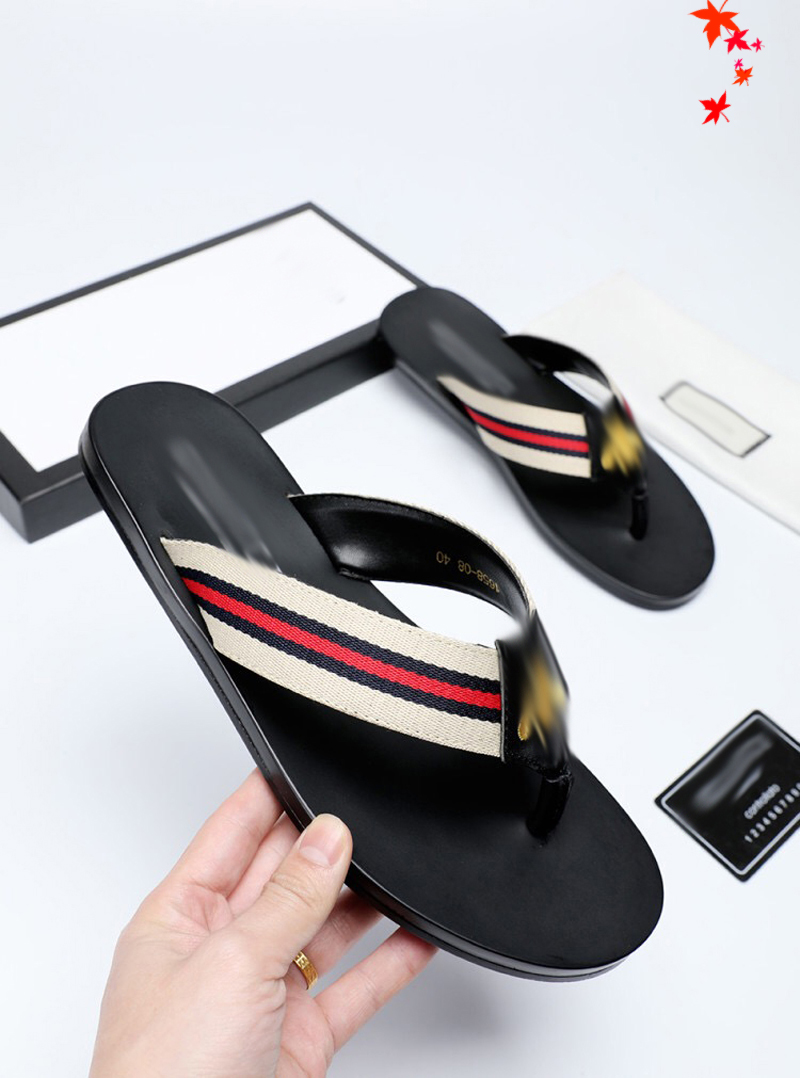 

2021 Slipper Designer Slide Summer sandals Fashion Men Beach Indoor Flat Flip Flops Leather luxurys Shoes mens Slippers with box Size 39-45 -H170, Black