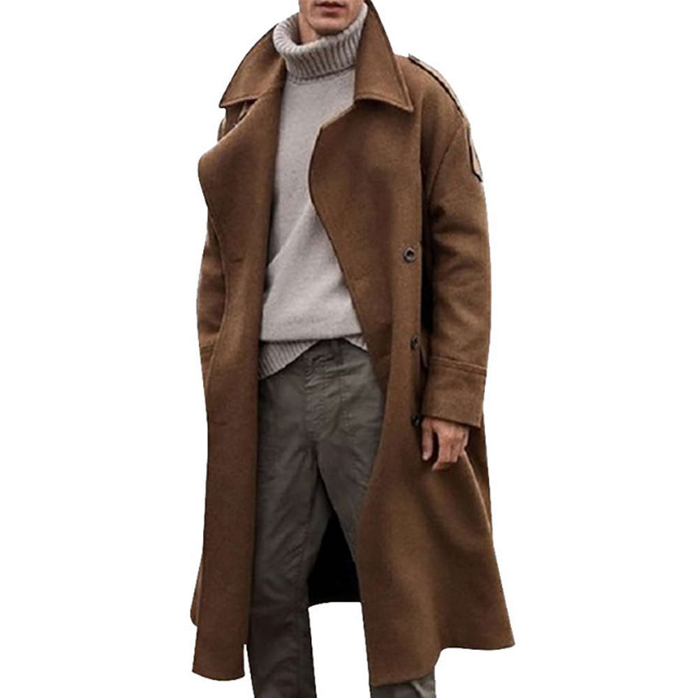 

Winter Men Long Trench Coat Casual Outwear Loose Fashion Men's Clothing Male Overcoat with Epaulettes Mens Jacket, Black;brown