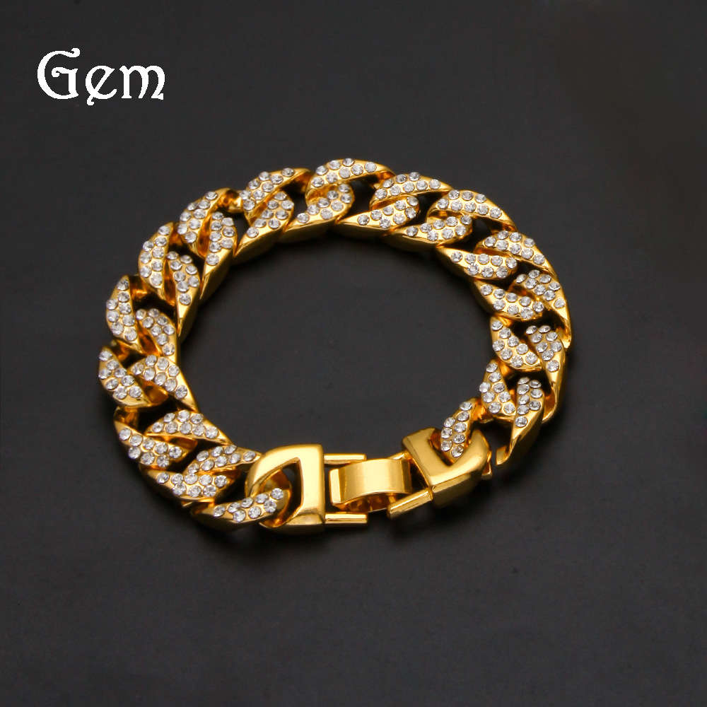 

Hip hop men's new jewelry diamond Cuba bracelet gold and silver
