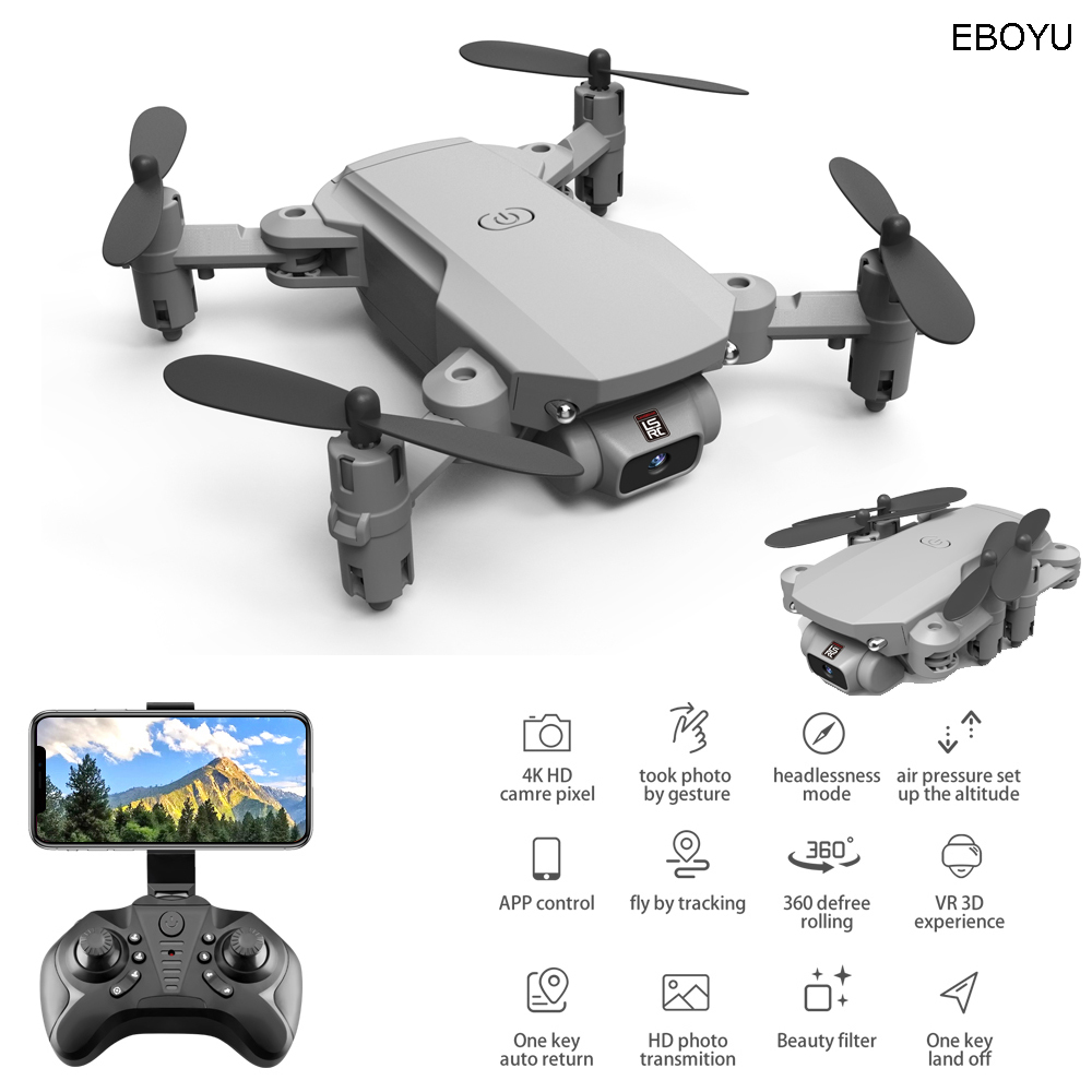 

EBOYU LS-MIN 2.4Ghz WiFi FPV RC Drone with 4K HD Camera Follow me Gesture photo Altitude hold foldable RC Quadcopter Drone Toy, Black 480p color box