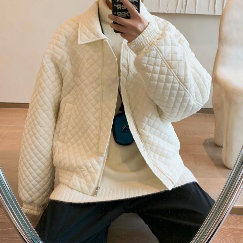 

Men's Jackets Thick Short Jacket Solid Diamond Lattice Lapels Warm Clothes Fashionable Casual Trend Outerwear Winter Oversize, Black;brown