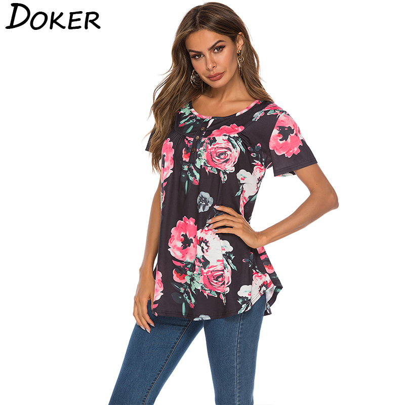 

2021 Summer New Vintage Printed Oversized Cotton Women v Neck Short Sleeve Casual Tee Tops Female Harajuku T-shirt 0uri, Gold